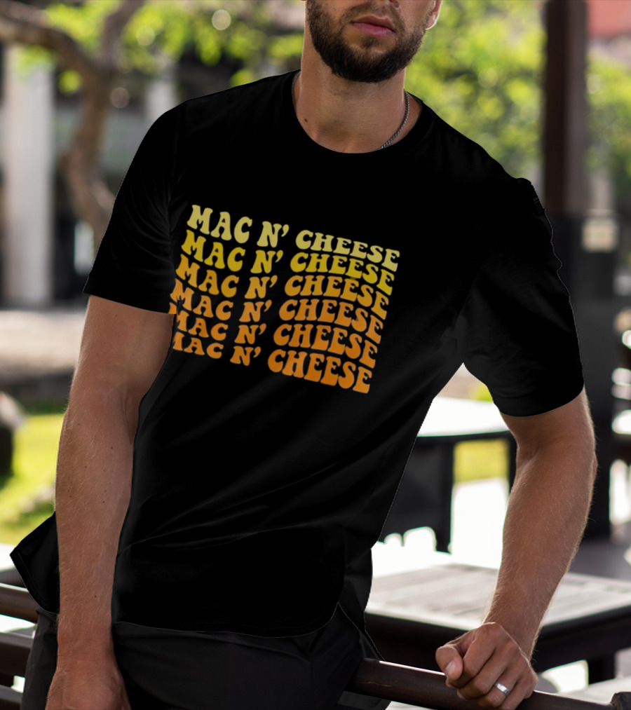 Mac N’ Cheese Repeated Text Pattern Graphic T-Shirt