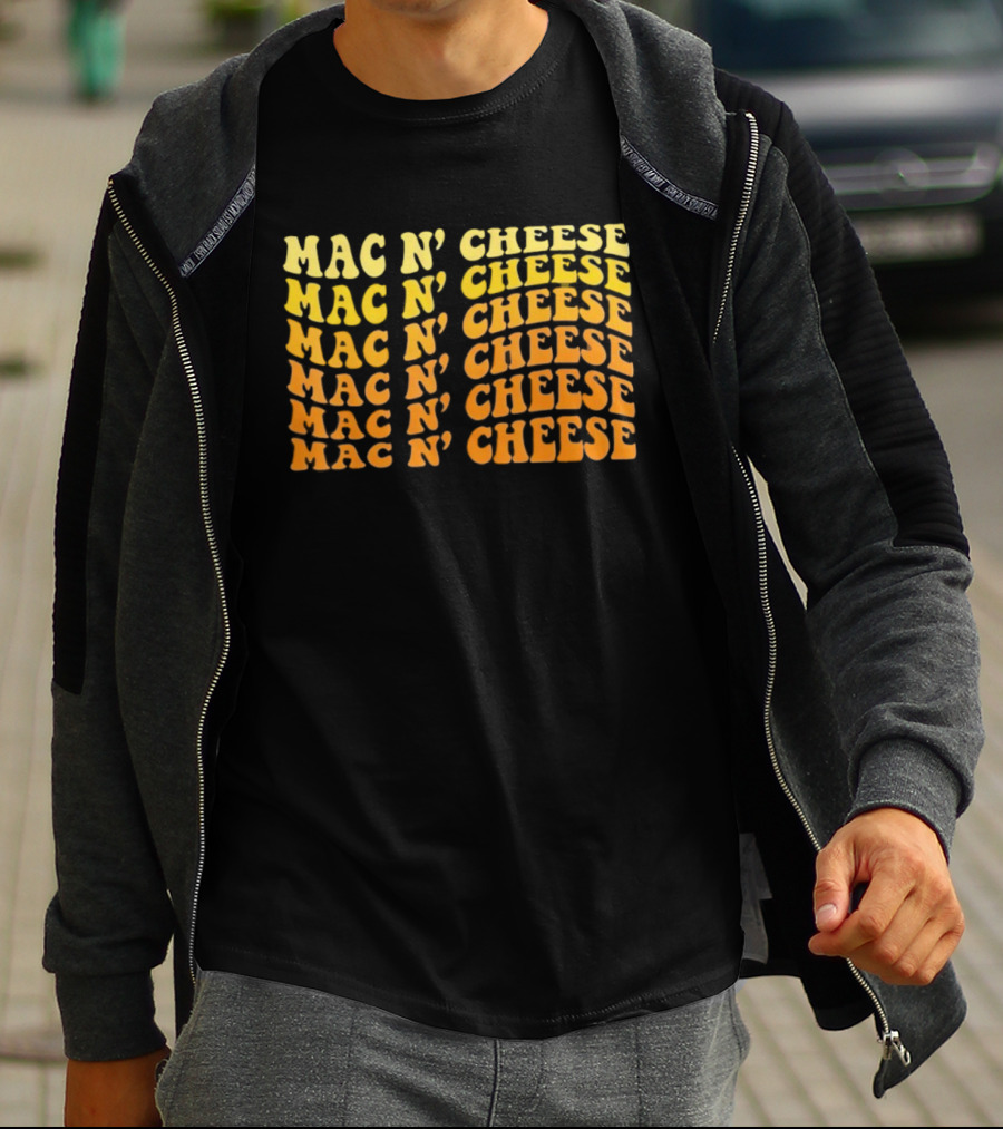 Mac N’ Cheese Repeated Text Pattern Graphic T-Shirt