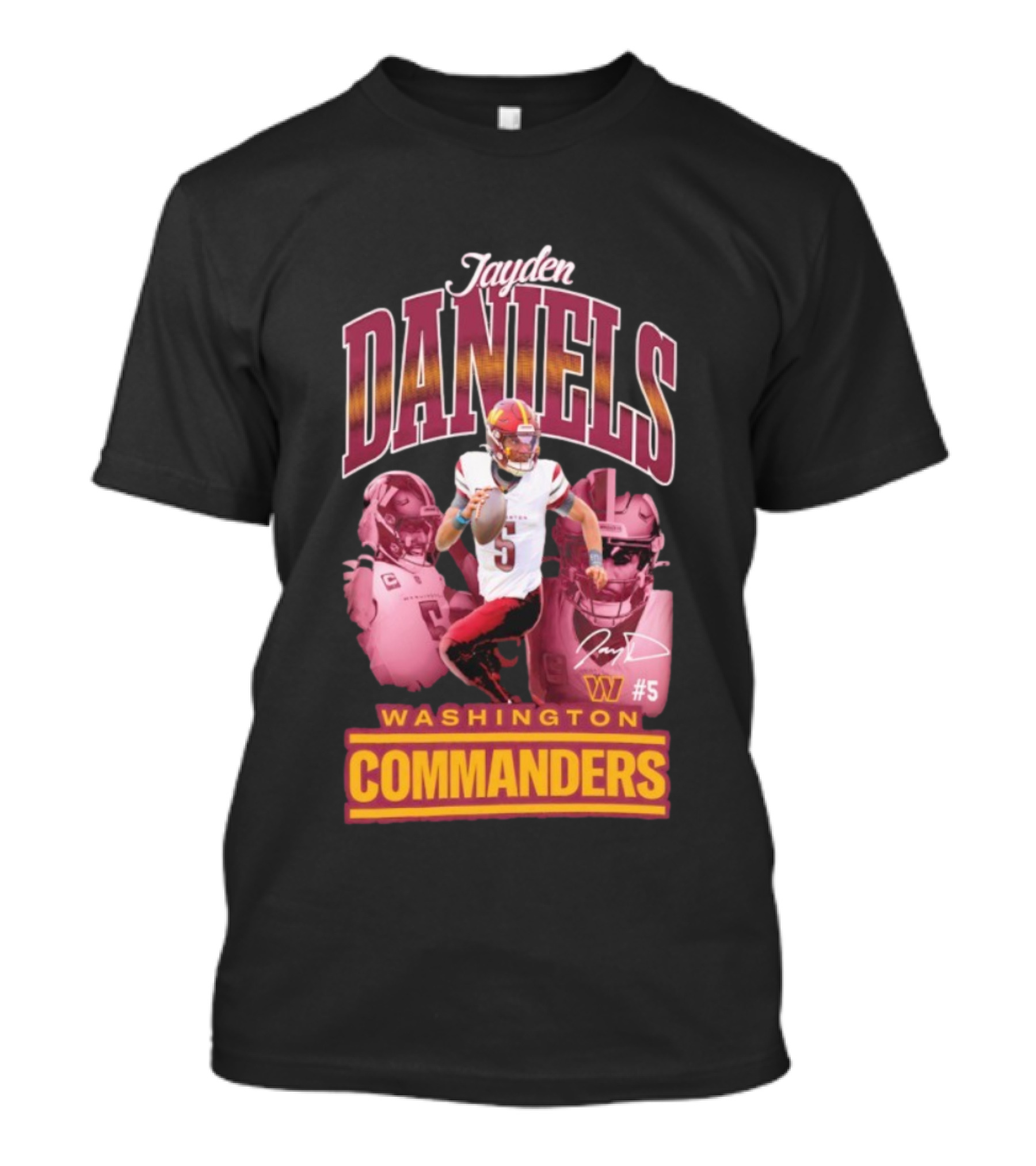 Jayden Daniels Washington Commanders #5 W Logo Football Image T-Shirt