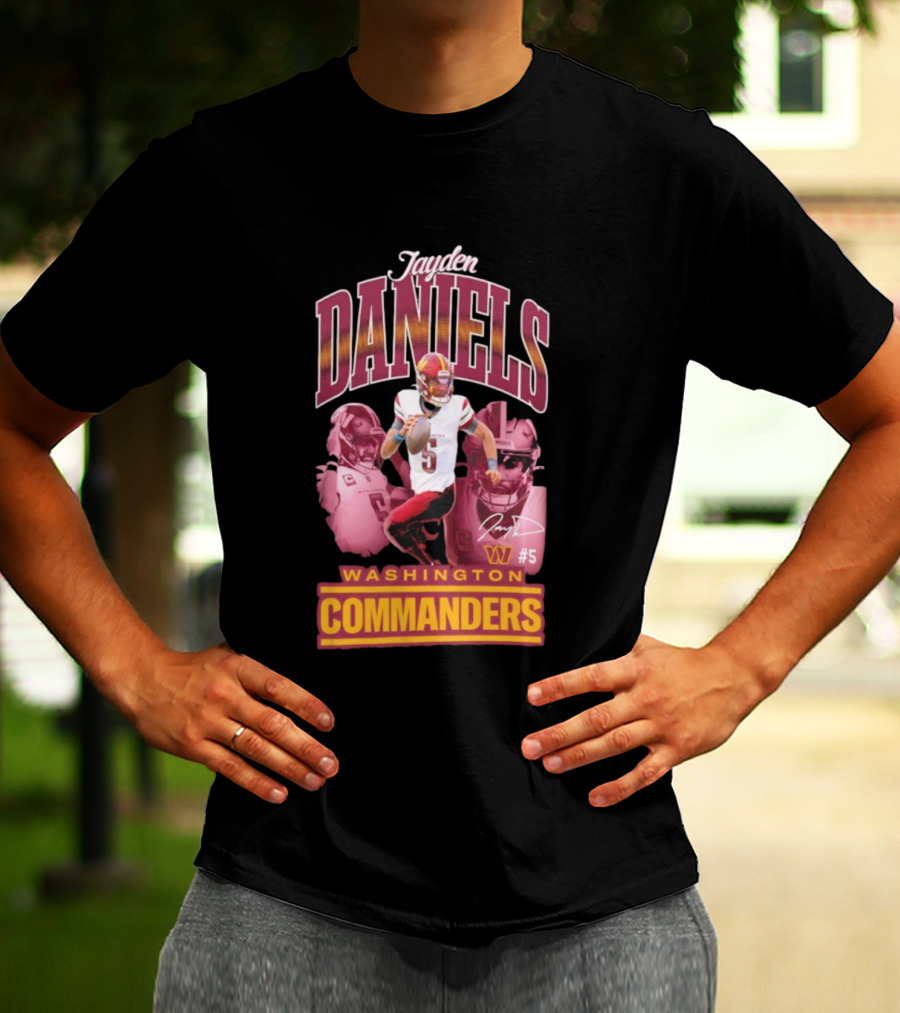 Jayden Daniels Washington Commanders #5 W Logo Football Image T-Shirt
