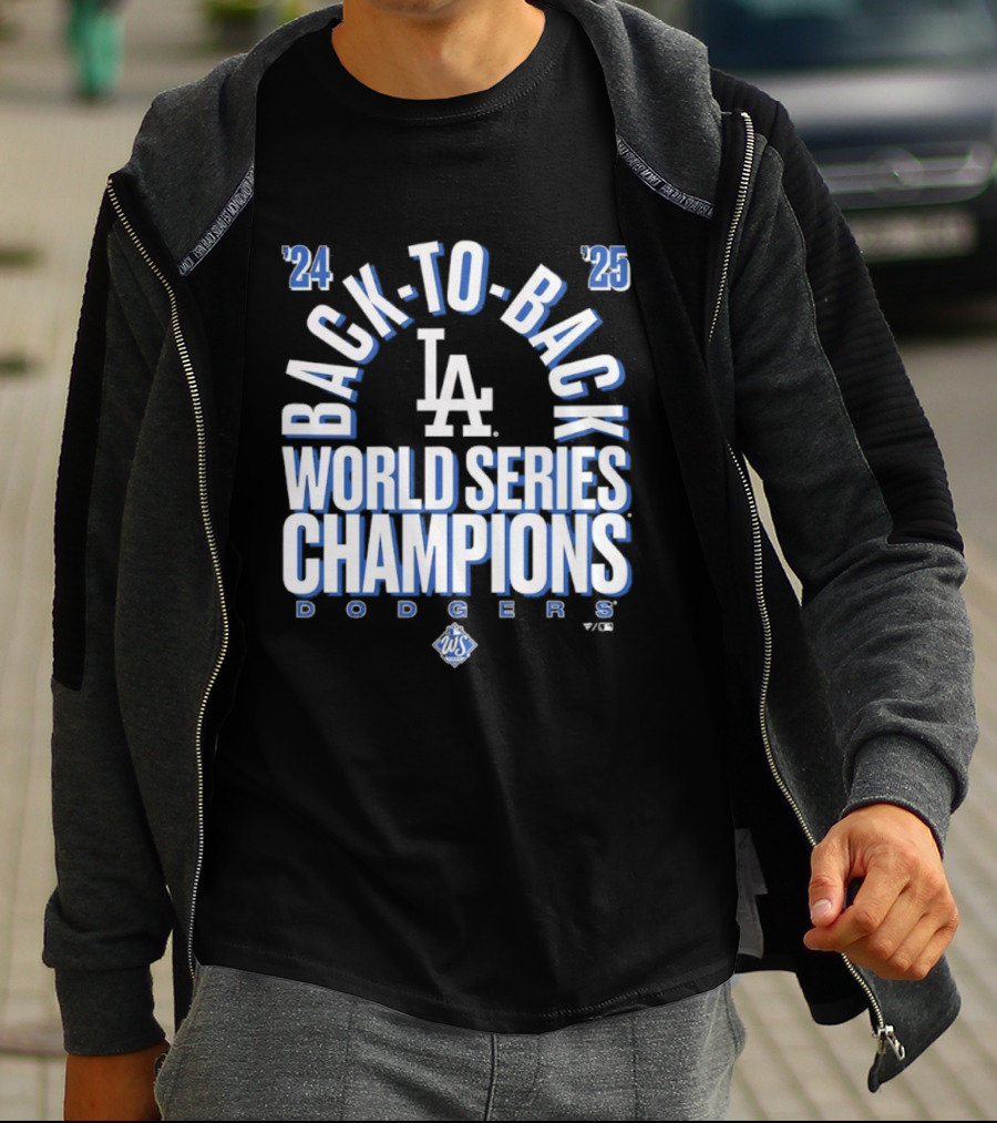 Los Angeles Dodgers 24 25 Back To Back World Series Champions LA Logo T-Shirt