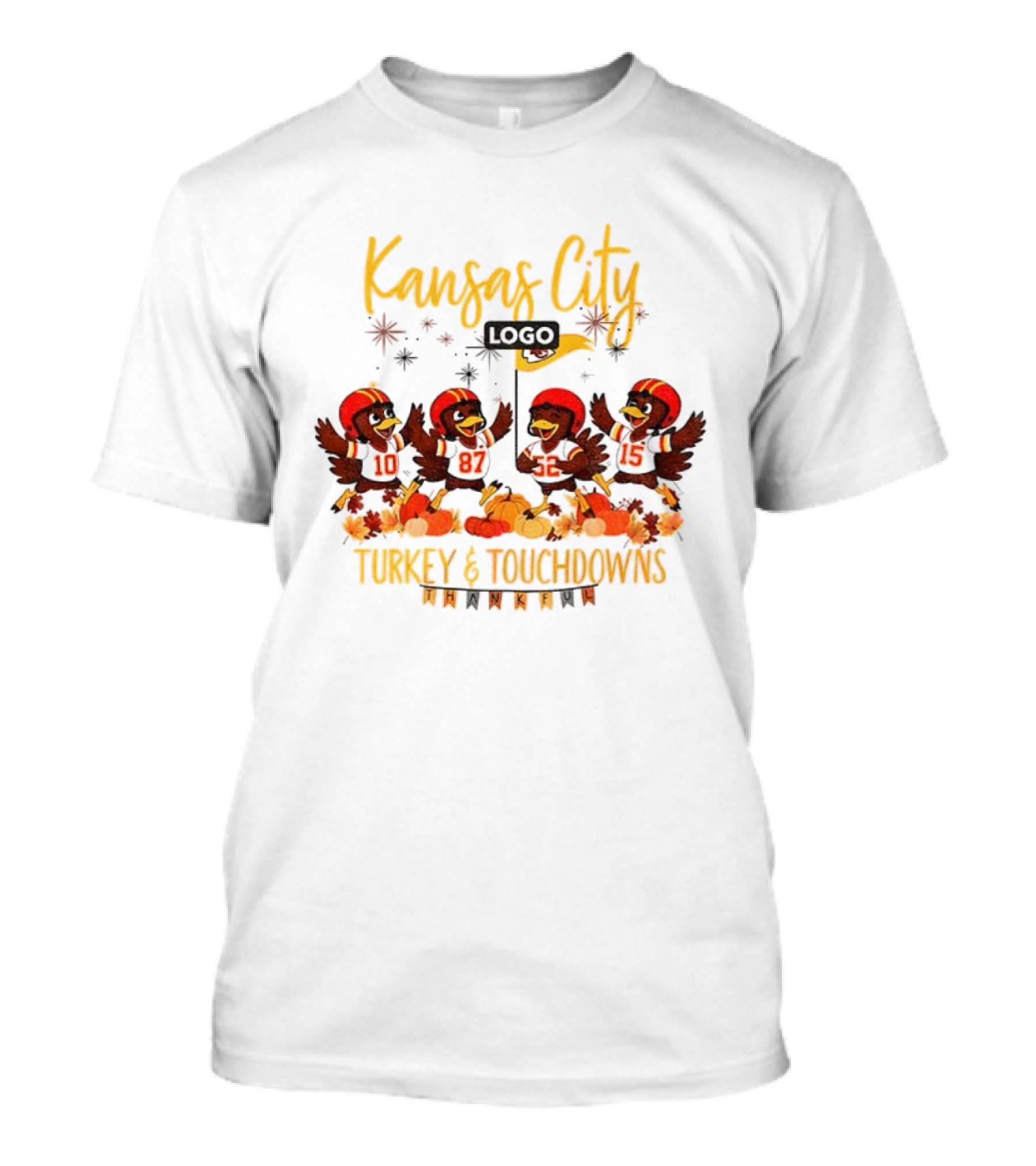 Kansas City Chiefs Turkey And Touchdowns NFL Thanksgiving Football T-Shirt