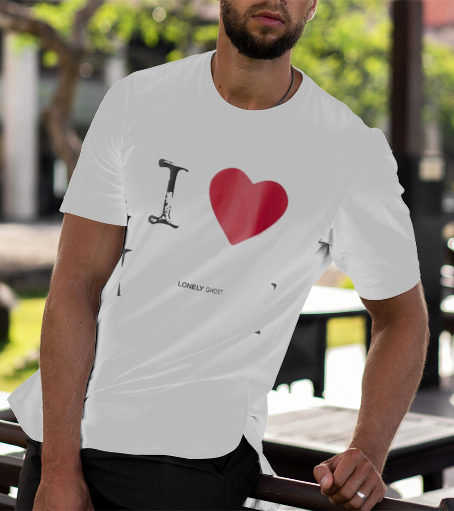 I Love Lonely Ghost Heart Stamp T-Shirt