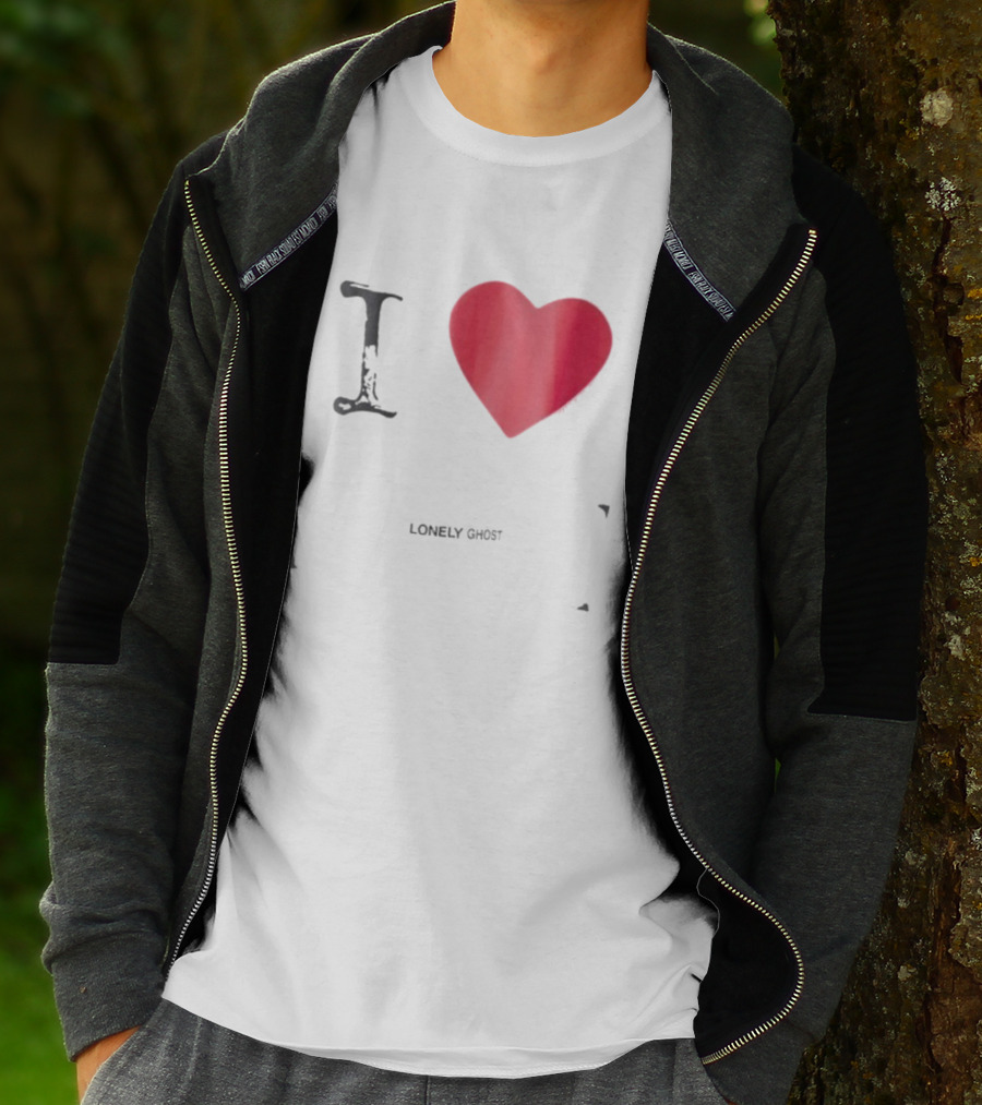 I Love Lonely Ghost Heart Stamp T-Shirt