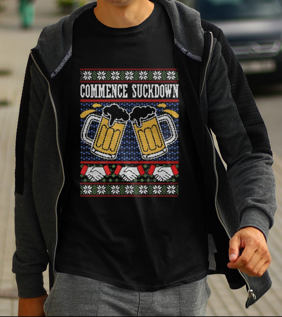 Commence Suckdown Beer Glasses Christmas Festive Cheers T-Shirt
