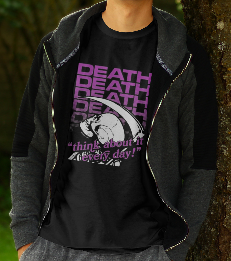 Death Think About It Every Day Skull Pink Reaper T-Shirt
