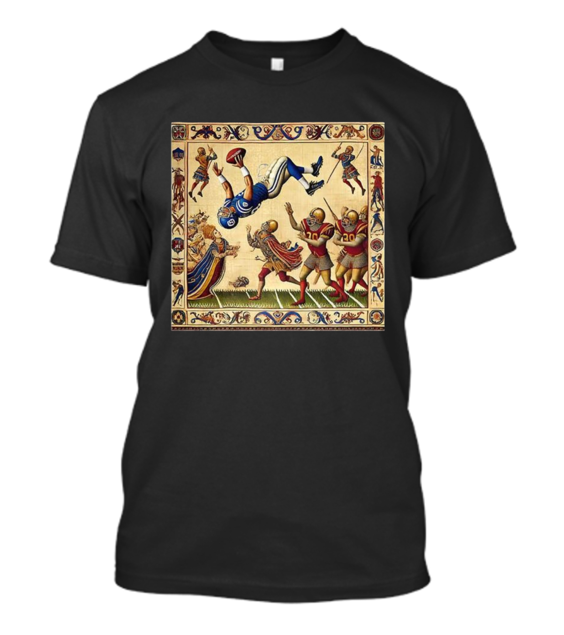 Detroit Lions Vs Washington Commanders 2025 NFL Bayeux Tapestry Style T-Shirt