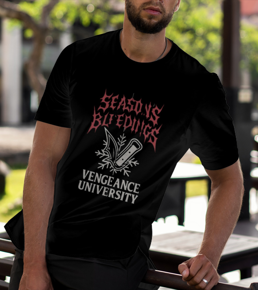 Vengeance University's Season's Bleedings Christmas Knife Snowflake T-Shirt