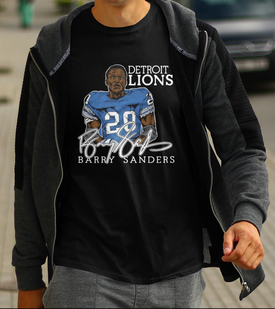Detroit Lions Barry Sanders 20 Retired Player Classic Signature T-Shirt