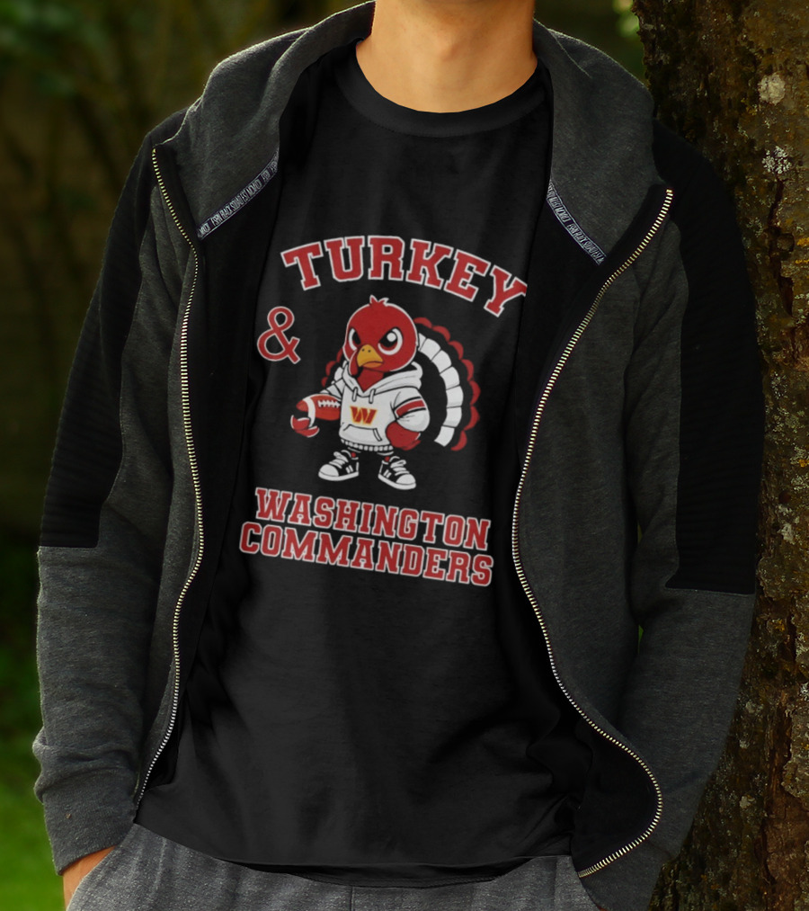 Turkey And Washington Commanders Football Thanksgiving NFL Fan Apparel T-Shirt