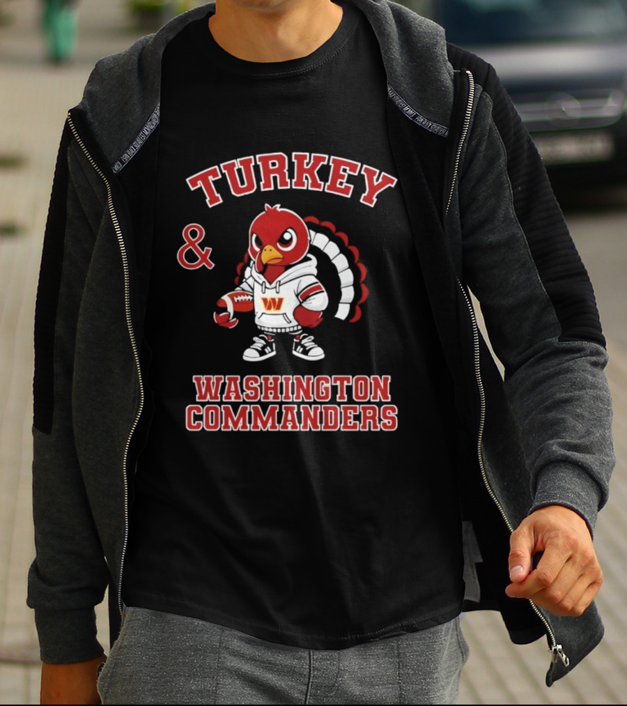 Turkey And Washington Commanders Football Thanksgiving NFL Fan Apparel T-Shirt