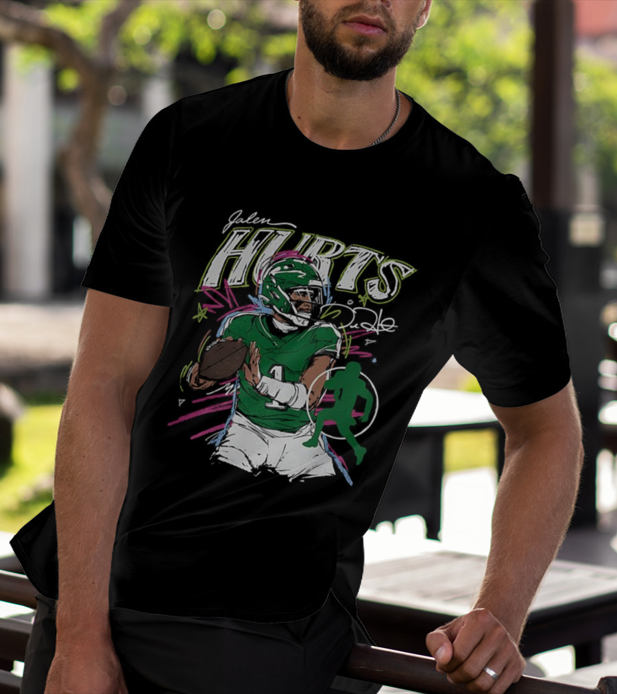 Jalen Hurts Philadelphia Eagles Football Scribble Signature Art Style T-Shirt