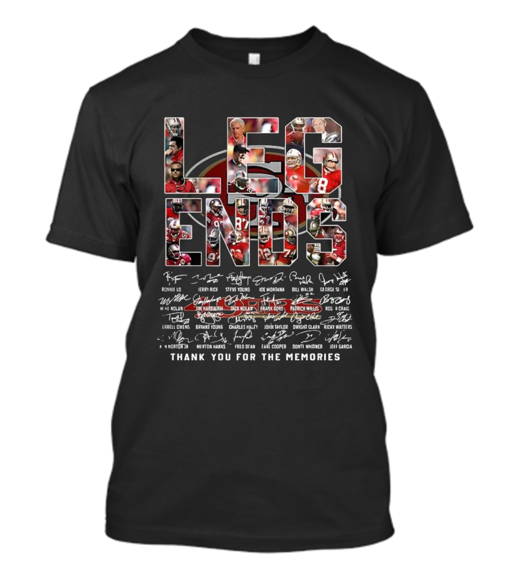 San Francisco 49ers LEGENDS Player Collage Thank You For The Memories Signatures T-Shirt