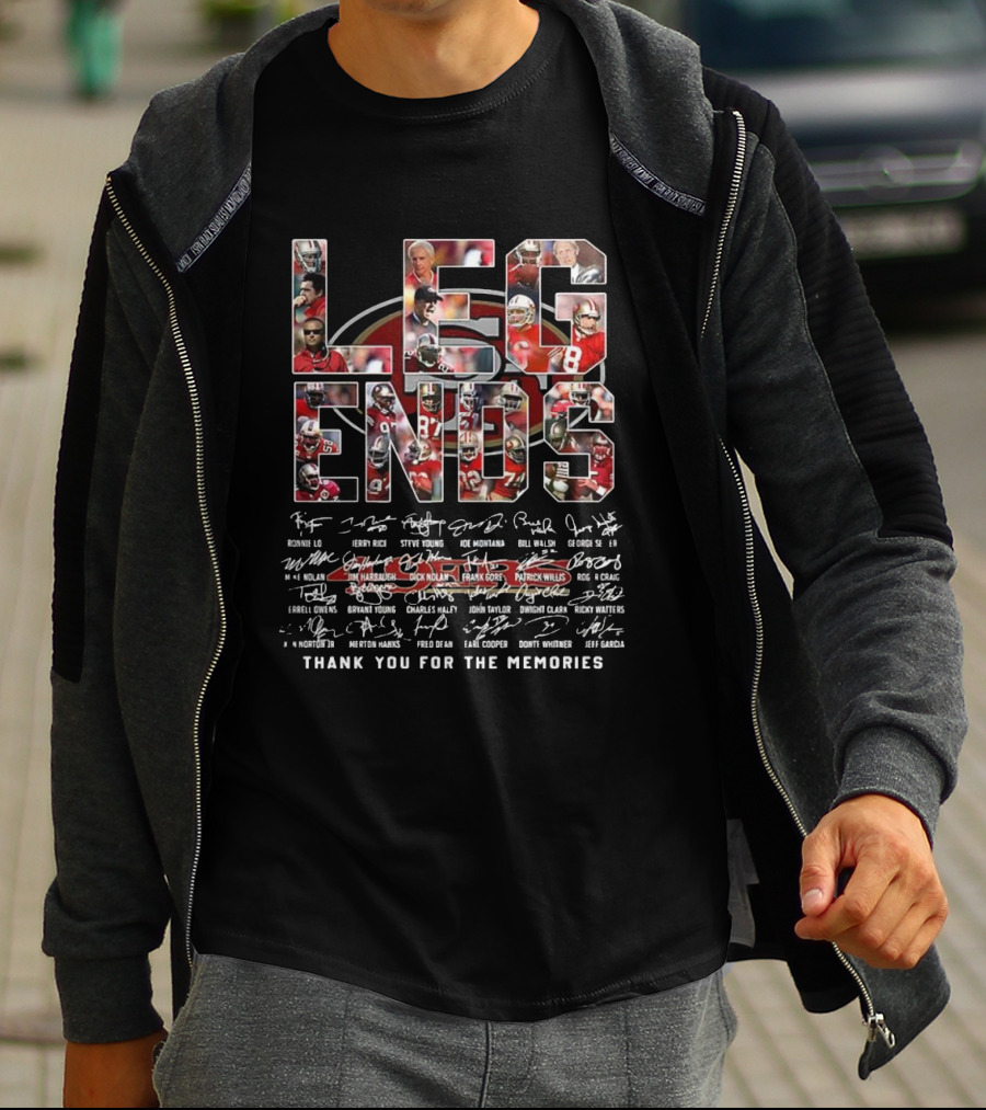 San Francisco 49ers LEGENDS Player Collage Thank You For The Memories Signatures T-Shirt
