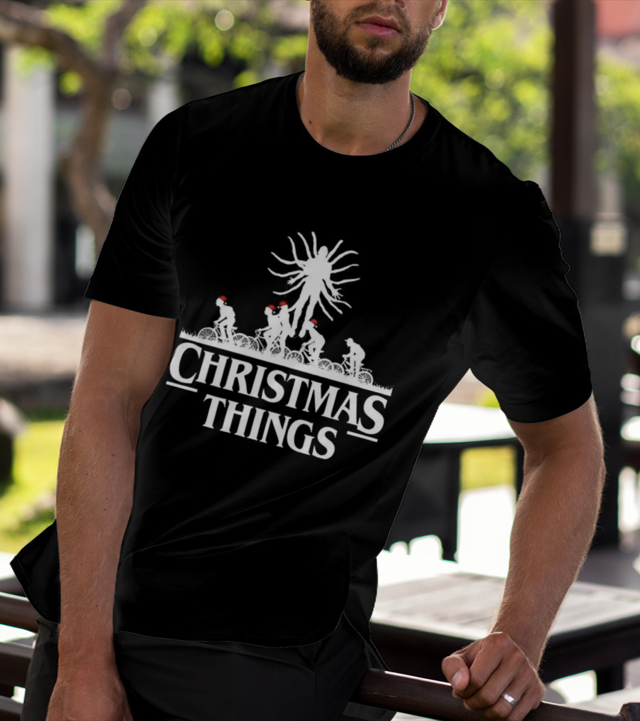 Stranger Things Christmas Demogorgon Silhouette Retro Festive Holiday Theme T-Shirt