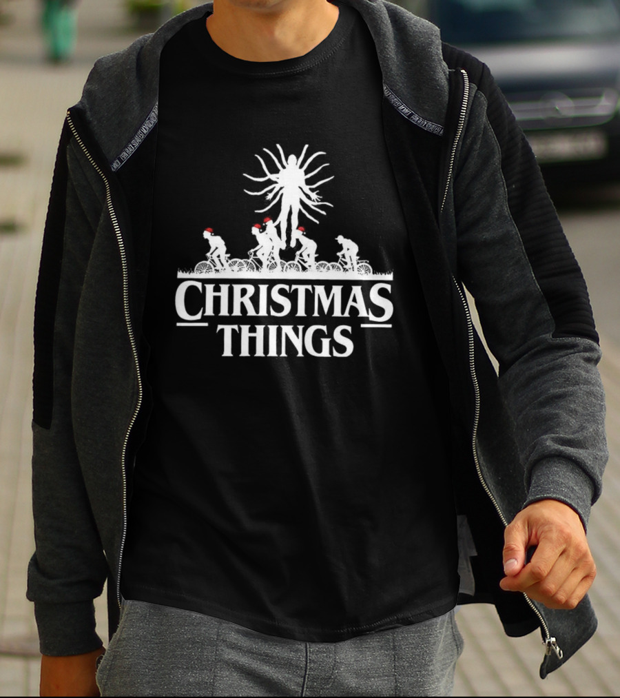 Stranger Things Christmas Demogorgon Silhouette Retro Festive Holiday Theme T-Shirt