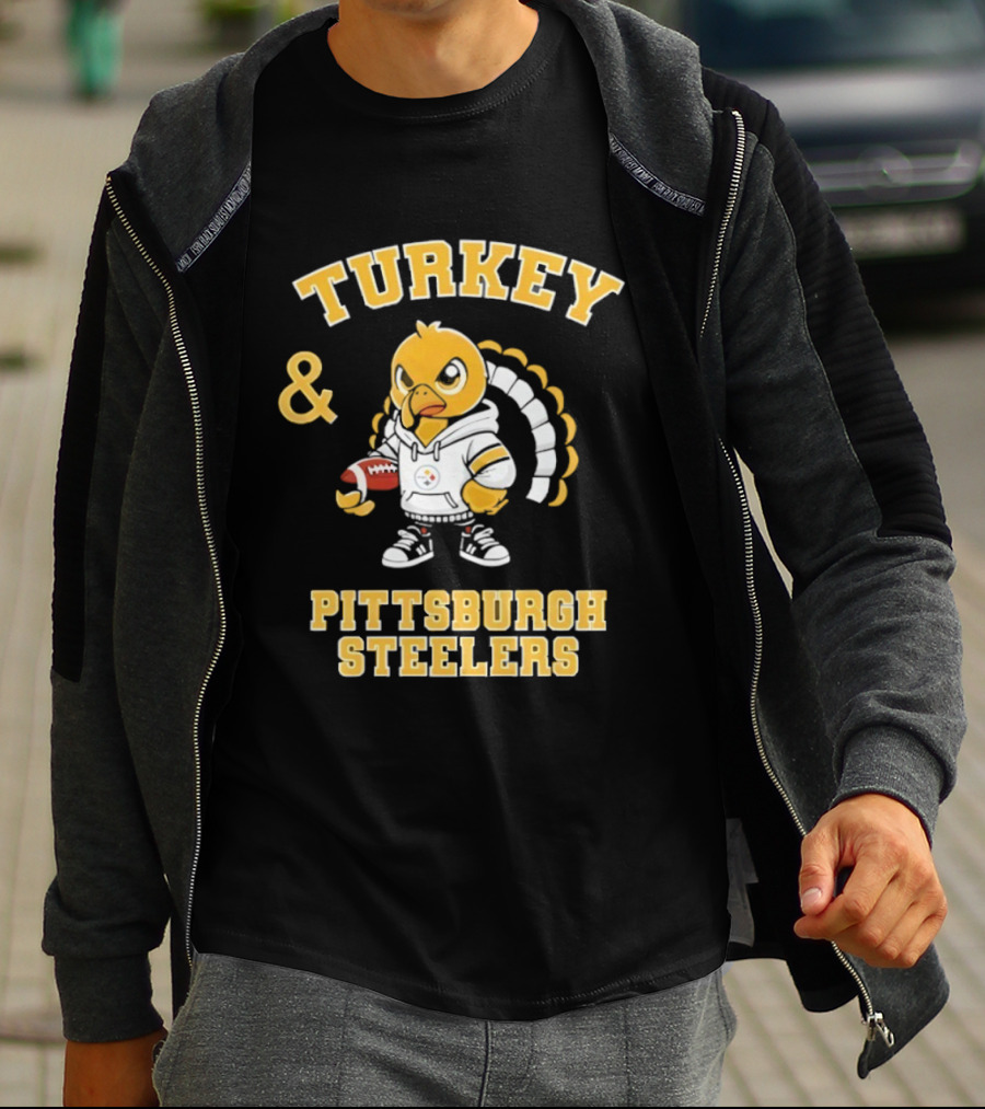 Turkey And Pittsburgh Steelers NFL Football Happy Thanksgiving T-Shirt