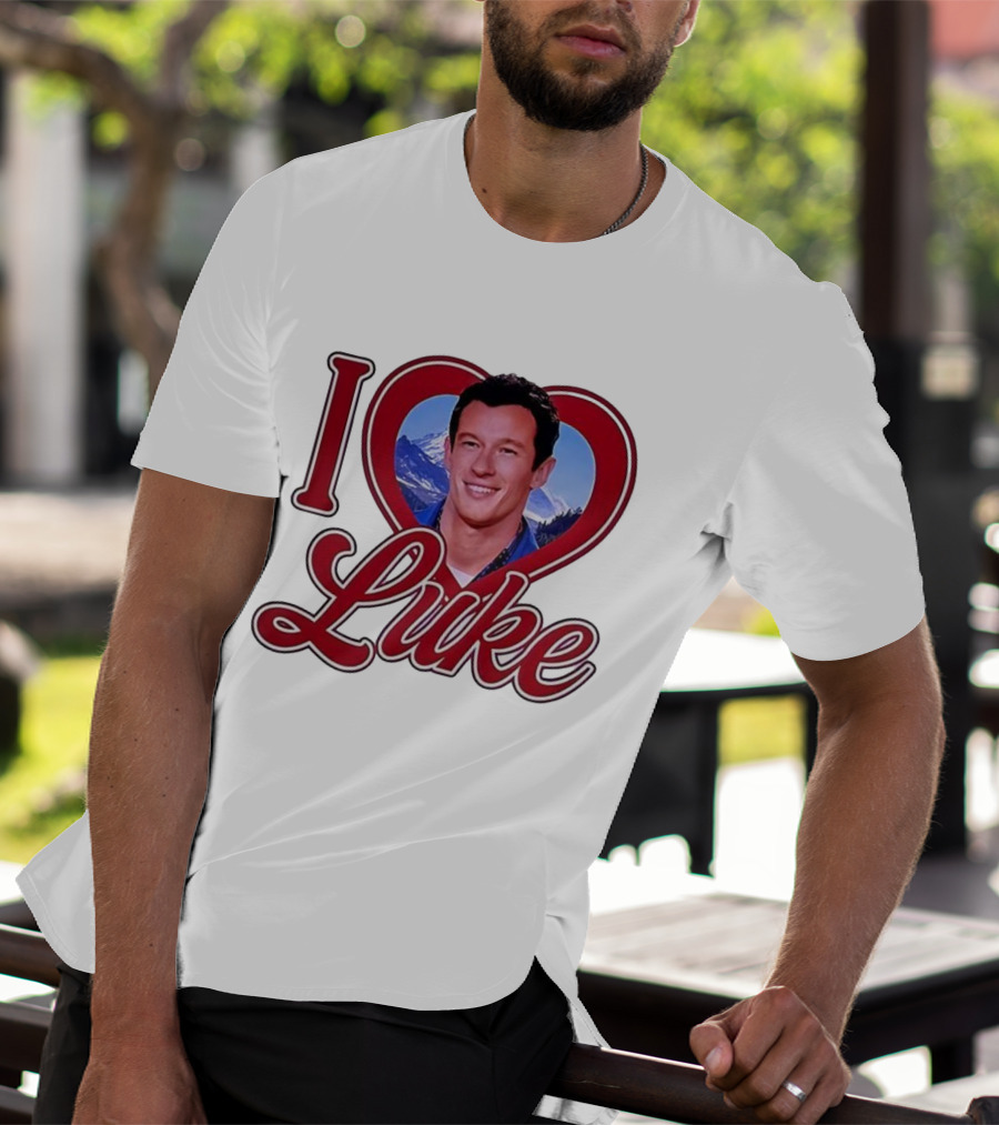 I Love Luke Heart Photo Mountain Background T-Shirt