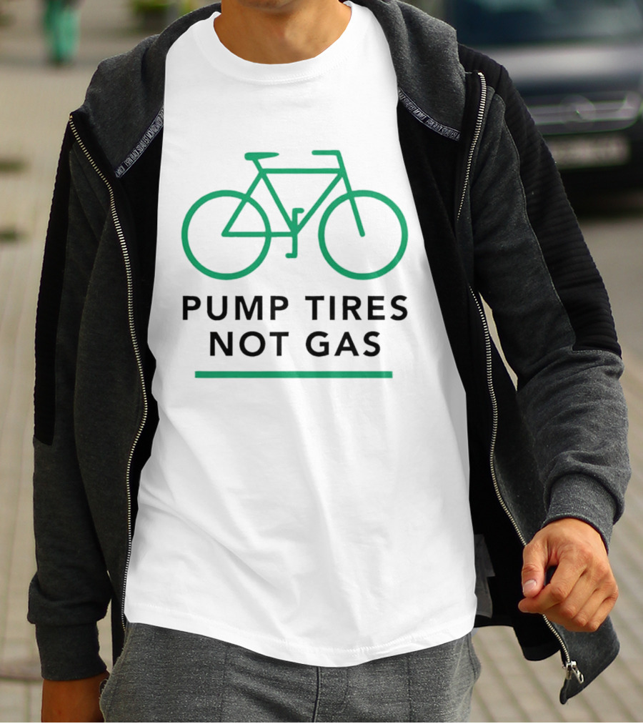Pump Tires Not Gas Bicycle Green Outline Graphic T-Shirt