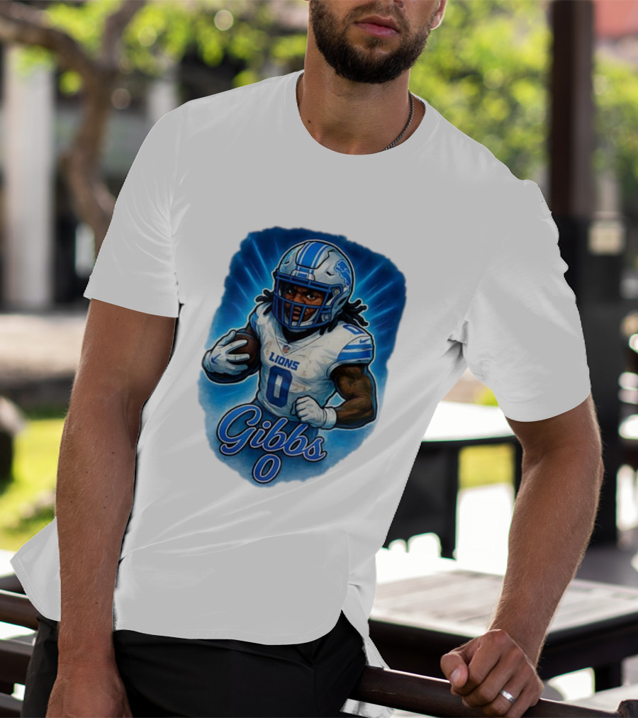 Gibbs Detroit Lions Number 0 Football Caricature T-Shirt