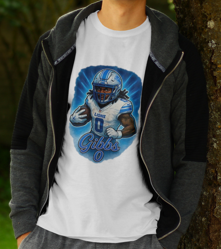 Gibbs Detroit Lions Number 0 Football Caricature T-Shirt