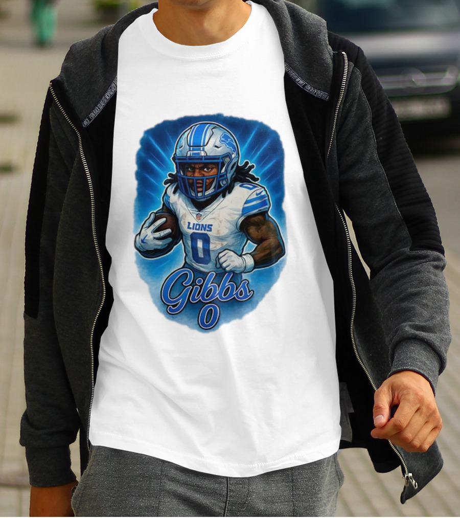 Gibbs Detroit Lions Number 0 Football Caricature T-Shirt