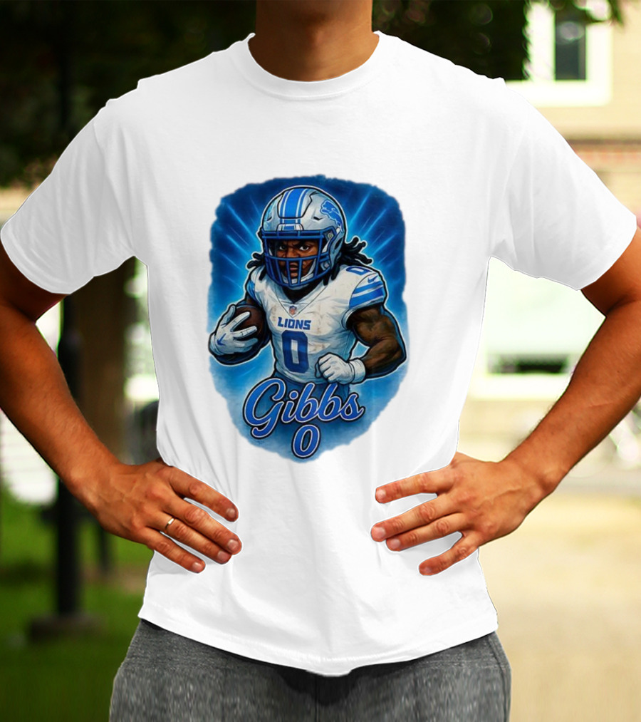 Gibbs Detroit Lions Number 0 Football Caricature T-Shirt