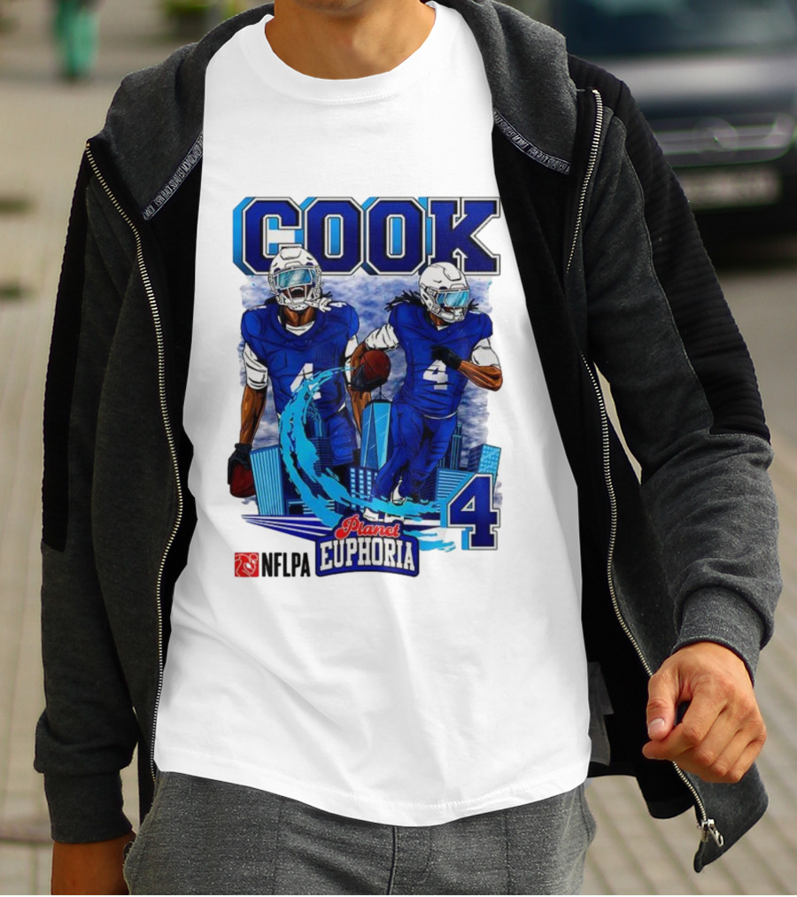COOK NFLPA Planet Euphoria Number 4 Football Cartoon Skyline T-Shirt