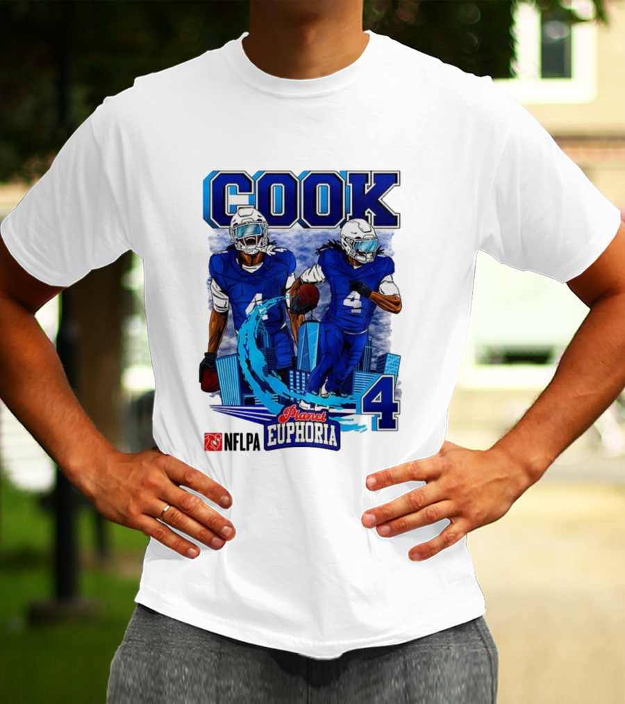 COOK NFLPA Planet Euphoria Number 4 Football Cartoon Skyline T-Shirt