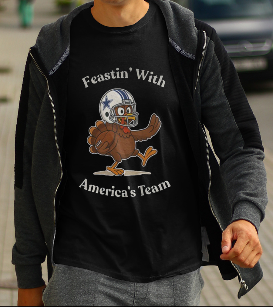 Feastin’ With America's Team Dallas Cowboys Thanksgiving Football Turkey T-Shirt