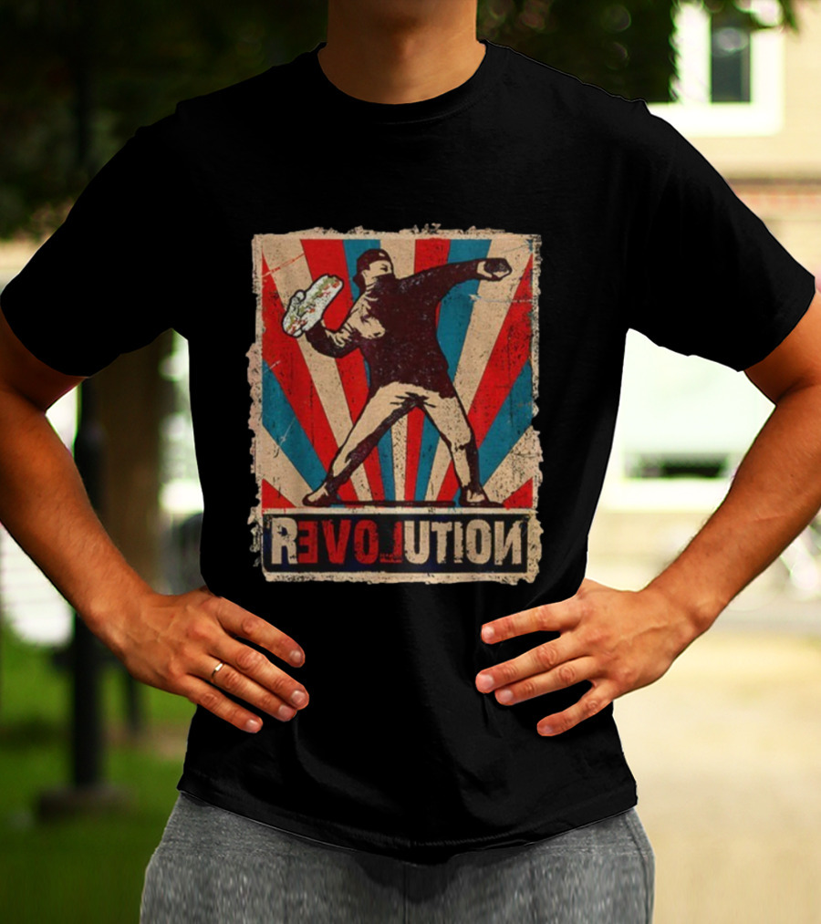 Sandwich Guy Revolution Retro Throwing Graphic T-Shirt