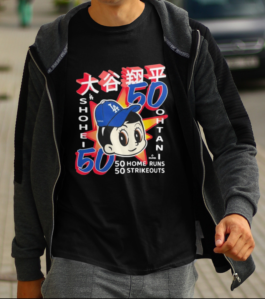 Shohei Ohtani 50 Home Runs 50 Strikeouts Los Angeles Dodgers Cartoon Baseball Hat T-Shirt