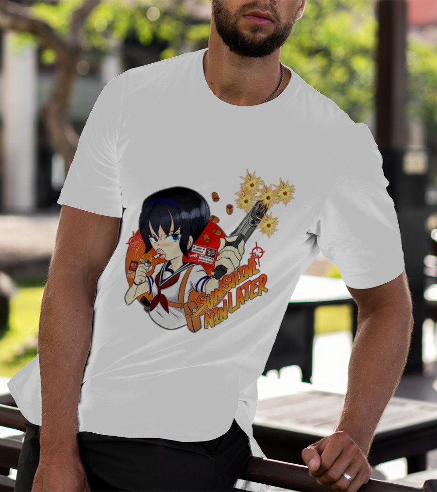 Sunshine Nin Later Anime Character Smoking Gun Action Scene T-Shirt