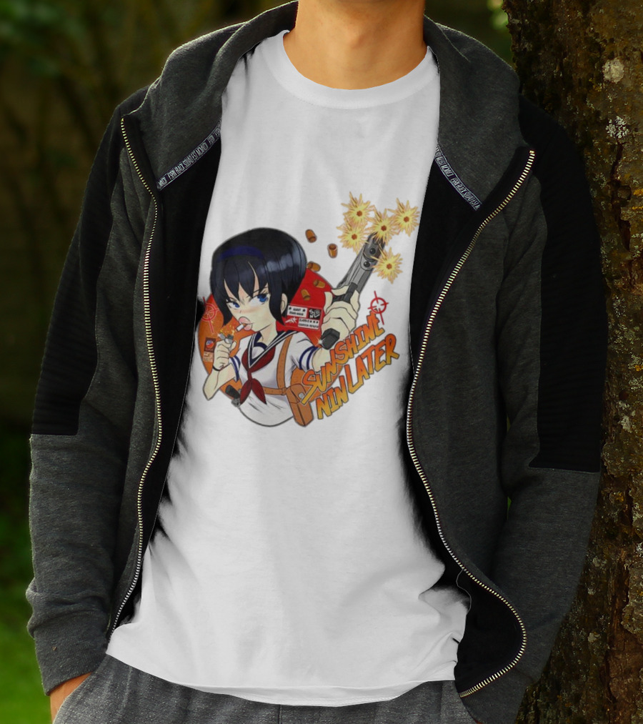 Sunshine Nin Later Anime Character Smoking Gun Action Scene T-Shirt