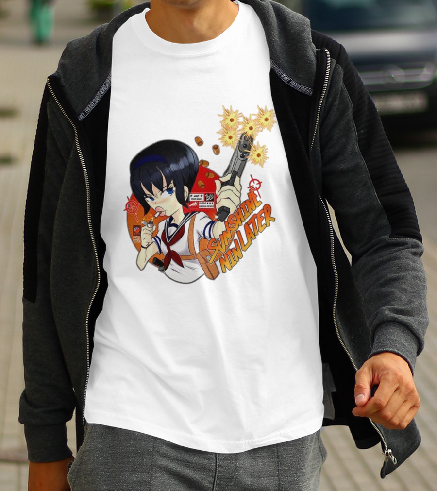 Sunshine Nin Later Anime Character Smoking Gun Action Scene T-Shirt