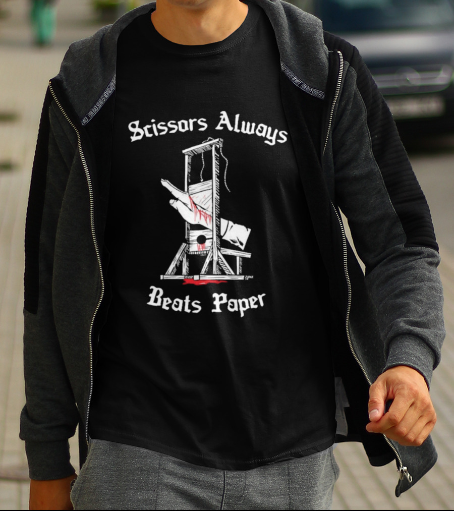 Scissors Always Beats Paper Guillotine Hand Illustration T-Shirt