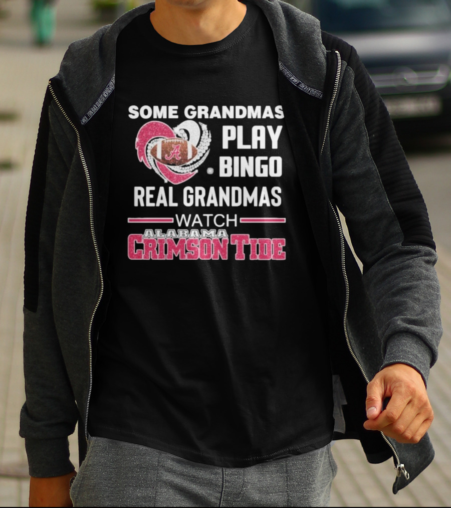 Some Grandmas Play Bingo Real Grandmas Alabama Crimson Tide Diamond Heart T-Shirt