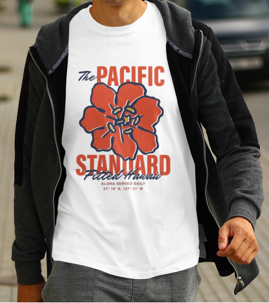 The Pacific Standard Fitted Hawaii Aloha Served Daily 21°18'N 157°51'W T-Shirt