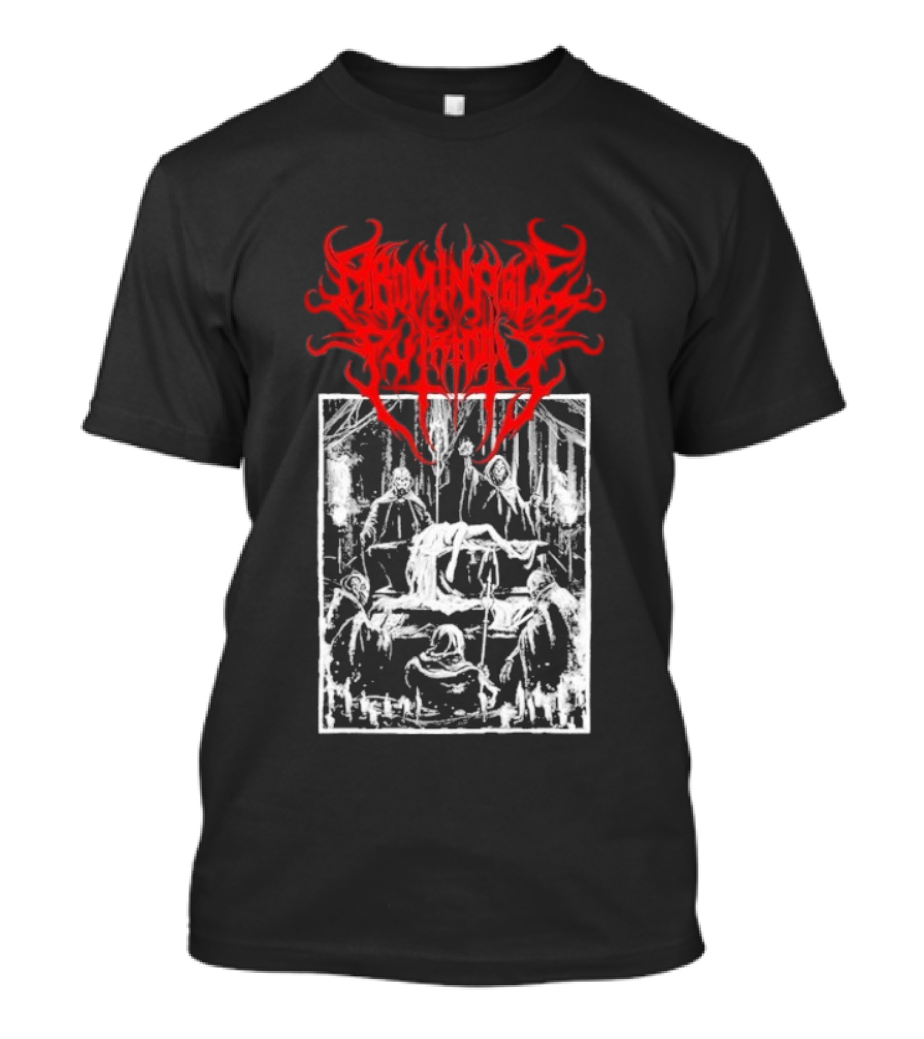Abominable Putridity Digital Unholy Extreme Metal Art Red Logo Skeleton Design T-Shirt