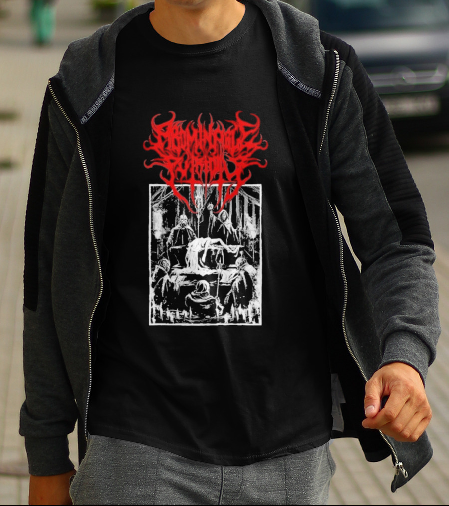 Abominable Putridity Digital Unholy Extreme Metal Art Red Logo Skeleton Design T-Shirt
