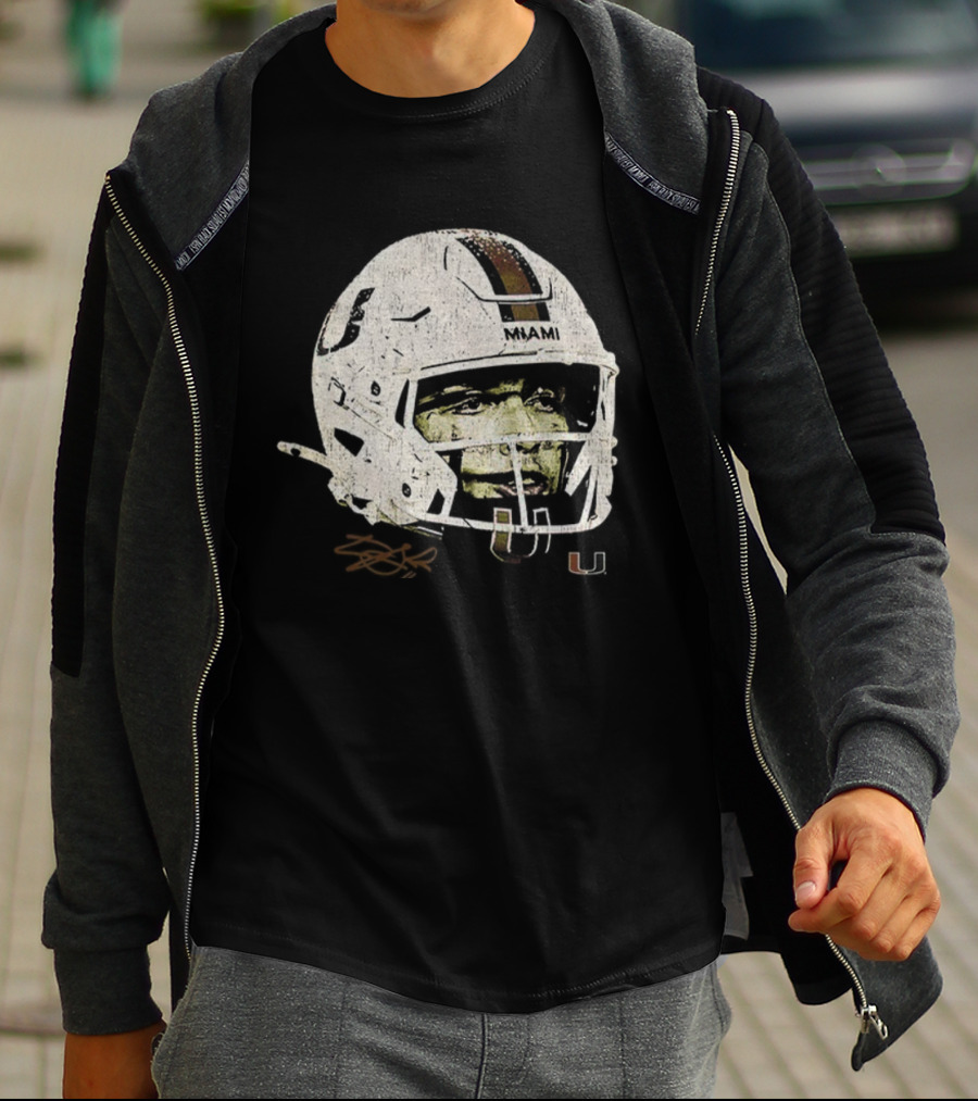 Carson Beck Miami Hurricanes Helmet Face NFL Football Signature U Logo T-Shirt