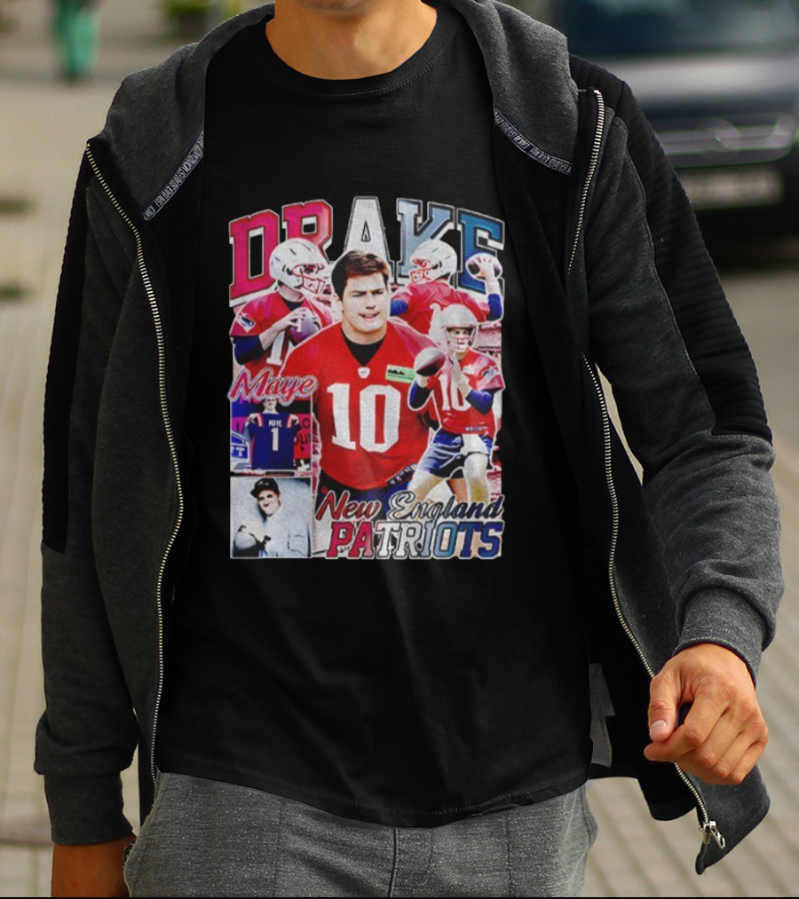 Drake Maye New England Patriots NFL Football Collage T-Shirt