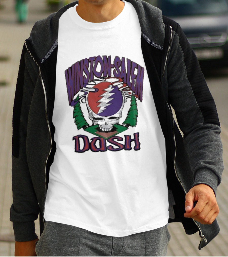 Winston-Salem Dash Grateful Dead Collaboration With Iconic Skull Lightning Bolt And Pine Trees T-Shirt