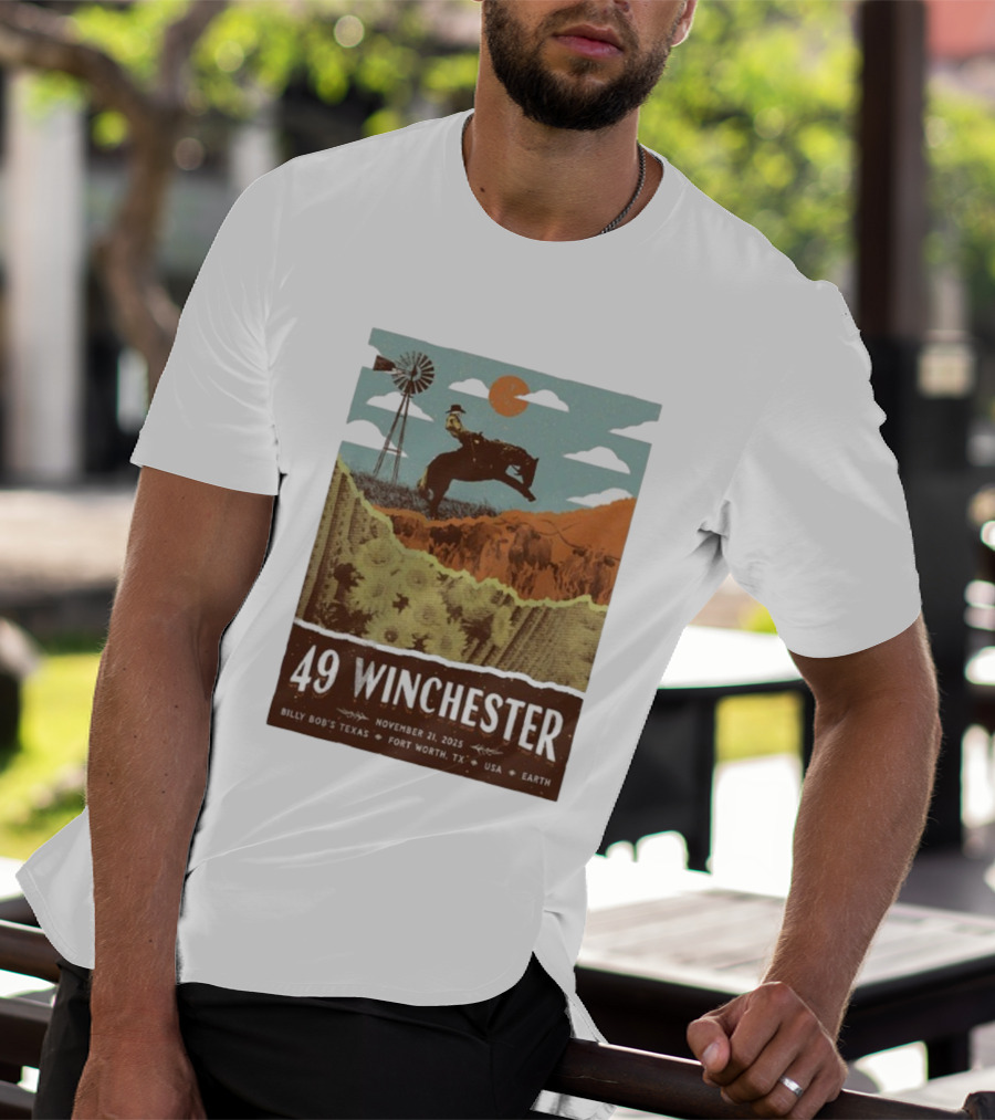 49 Winchester Fort Worth TX Billy Bob’s Texas November 21 2025 Cowboy Windmill Scene T-Shirt