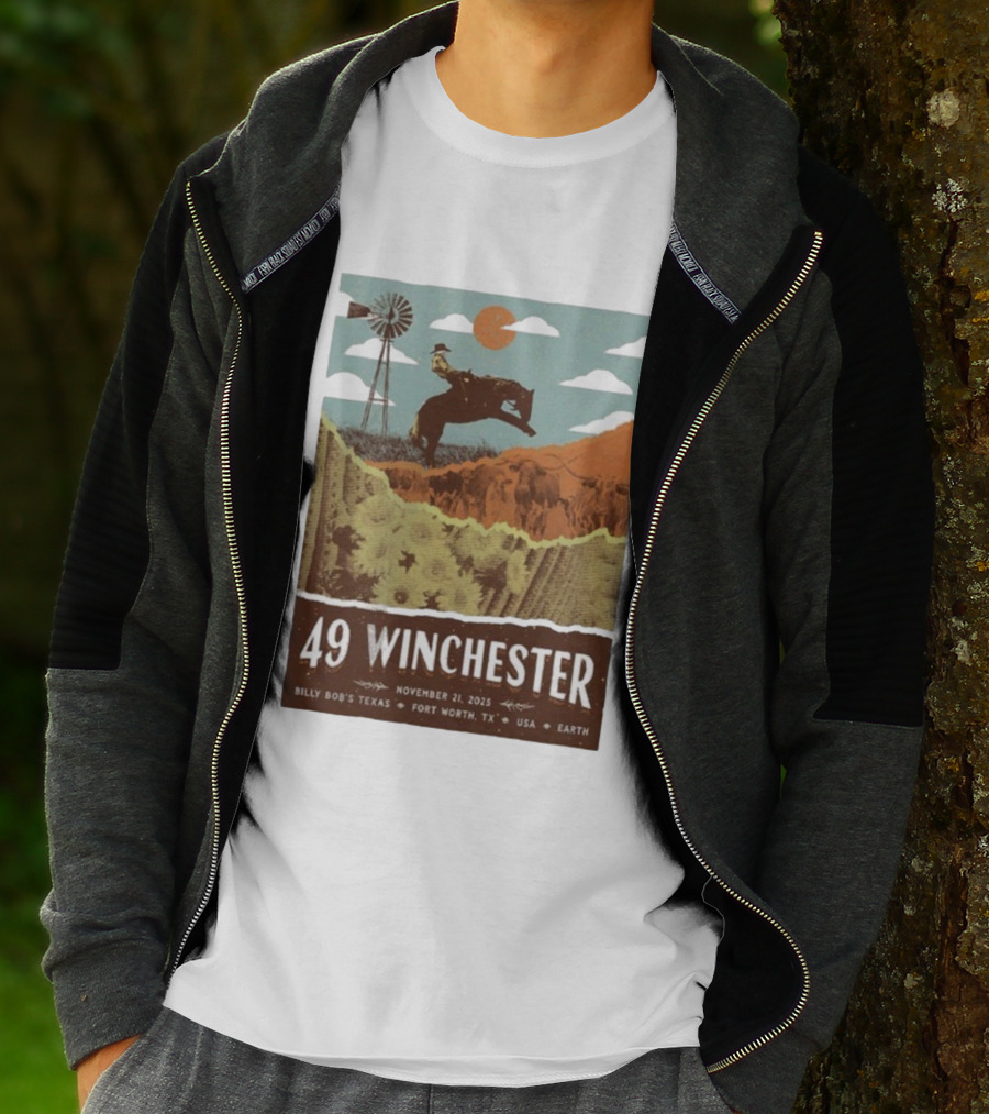 49 Winchester Fort Worth TX Billy Bob’s Texas November 21 2025 Cowboy Windmill Scene T-Shirt