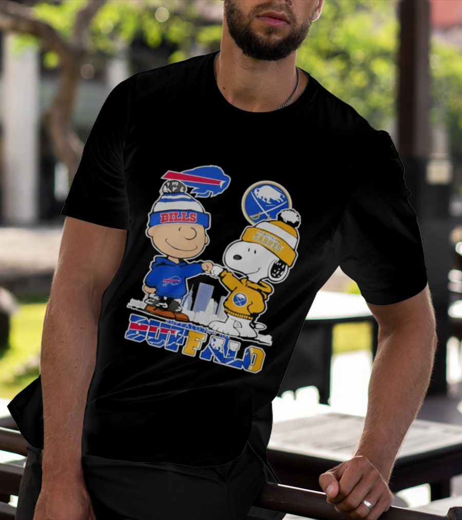 Buffalo Bills Sabres Snoopy Charlie Brown Friendship Skyline T-Shirt