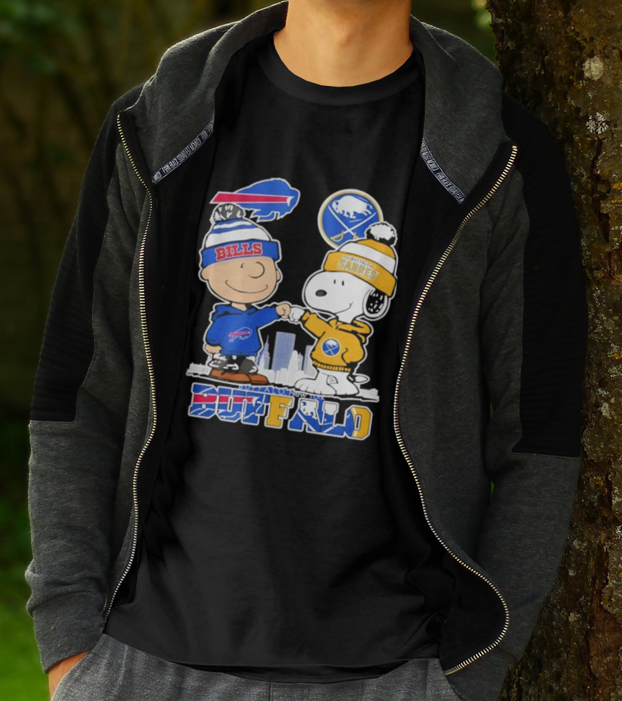 Buffalo Bills Sabres Snoopy Charlie Brown Friendship Skyline T-Shirt