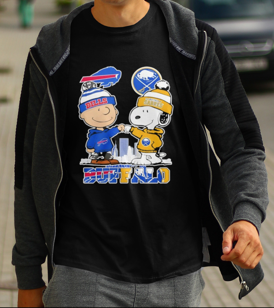 Buffalo Bills Sabres Snoopy Charlie Brown Friendship Skyline T-Shirt