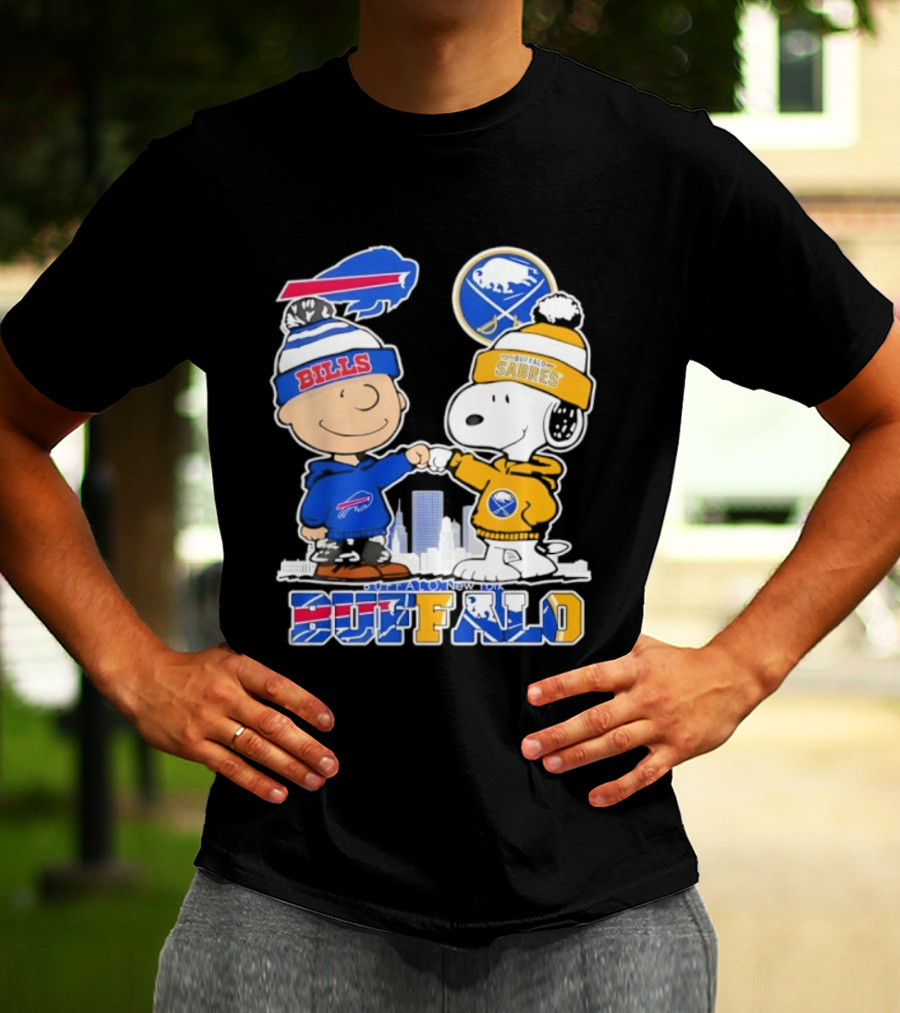 Buffalo Bills Sabres Snoopy Charlie Brown Friendship Skyline T-Shirt