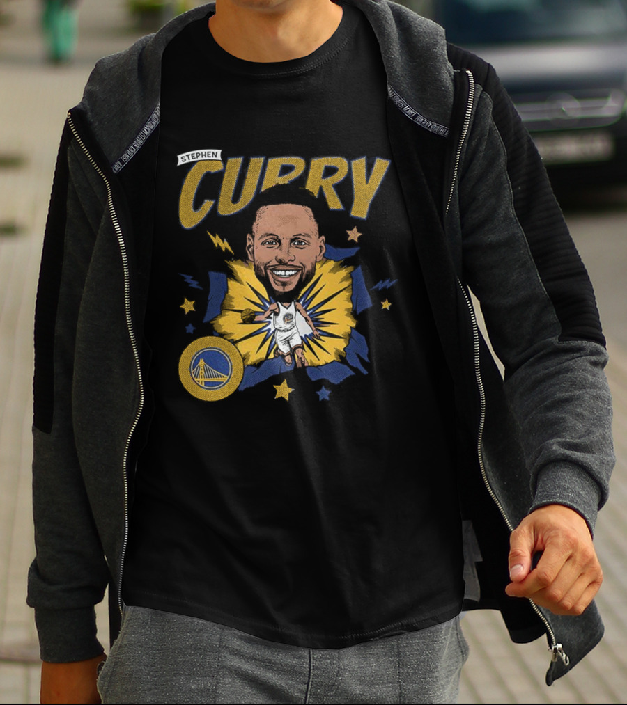 Stephen Curry Golden State Warriors NBA Caricature Vibrant Design T-Shirt